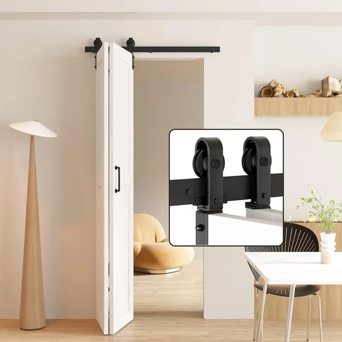 Donyoung 36‘ Bi-Folding Sliding Barn Door Hardware Kit For 2 Doors, Doors Not Included, Heavy Duty Side Mounted Roller For Smooth Sliding, Fit Double 16‘ Bifold Doors, Space-Saving Folding Solution