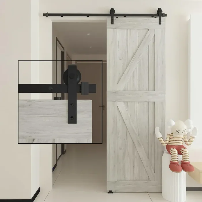 Donyoung 5Ft Sliding Barn Door Hardware Kit, Upgraded Screw Fixation Modular Track, Heavy Duty Barn Door Track Kit Fits Single Door 26‘-30‘ Wide, Smooth And Quiet Sliding, Easy To Install