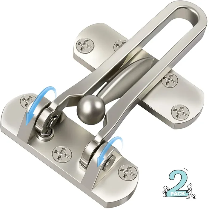 Door Lock Latch For Home Security – Swing Bar Door Guard For Front And Inside Door, Safety Childproof Reinforcement Door Stopper For Kids Home Hotel Apartment, Thicken Aluminium Alloy Satin Nickel (2)