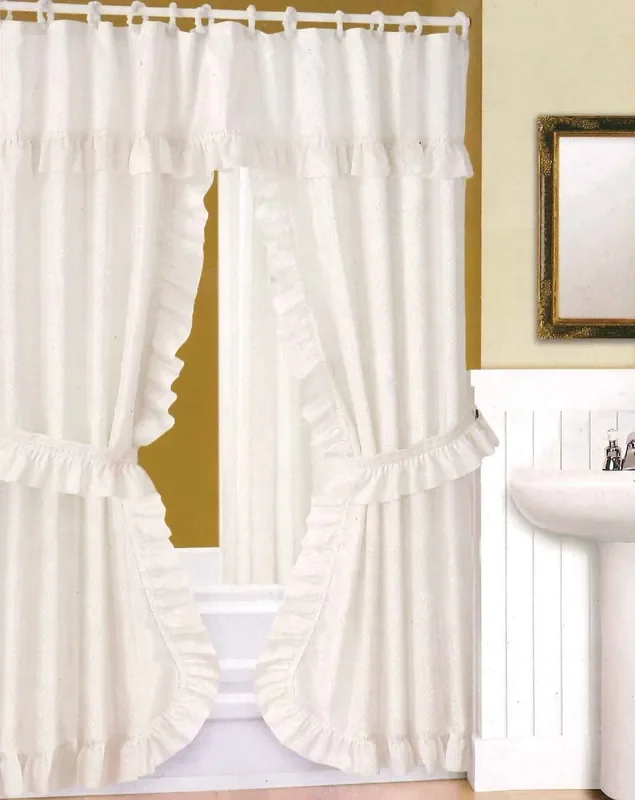 Double Swag Shower Curtain, Liner & Rings , White