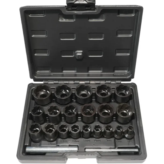 Dptool 22 Piece Bolt Nut Extractor Set, 1/2‘ And 3/8‘ Drive Impact Lug Nut Remover Socket Tool, Wheel Lock Removal Kit For Extracting Damaged, Stripped Frozen Nuts & Screws Twist Socket Set