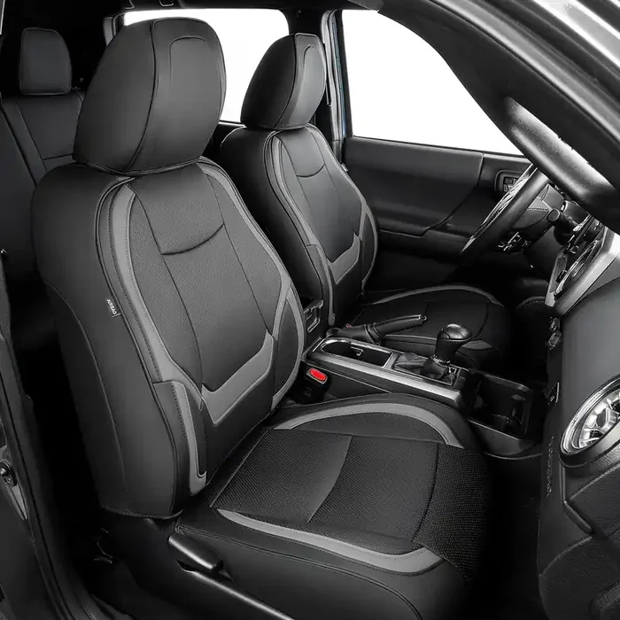 Drcarnow Super Cover® For Toyota Tacoma Seat Covers 2016-2022 2023,Fit For Tacoma Crew Cab/Double Cab (Black And Gray) Waterproof Leather Accessories(Not Fit The Fourth Generation For Toyota Tacoma)