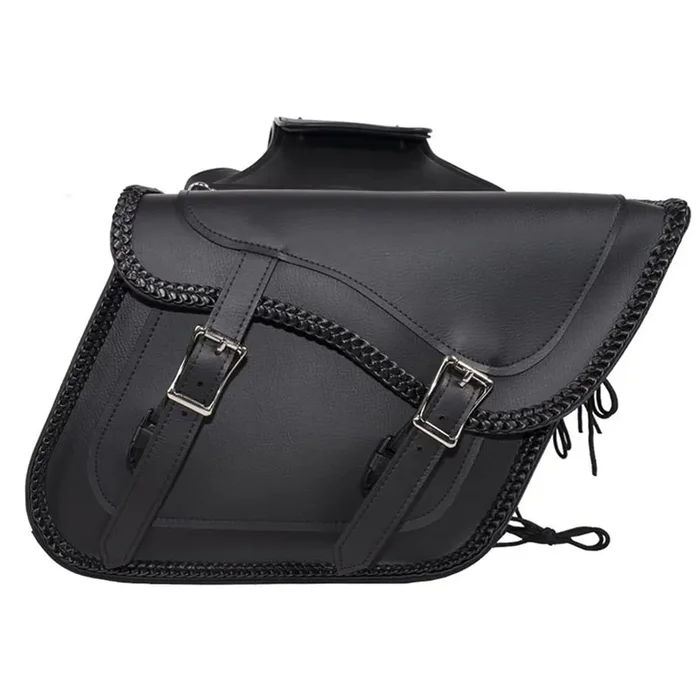 Dream Apparel Faux Leather Motorcycle Saddle Bags Throw Over Saddlebags, Pvc Motorcycle Side Bags For Honda Shadow Sportster Softail Dyna V-Star (Black, No Studs)