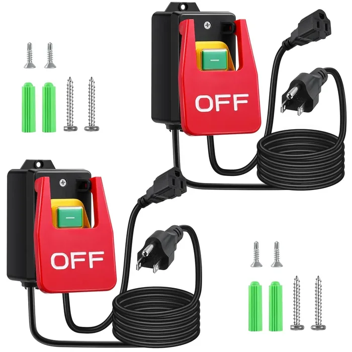 Dreyoo 110V To 120V Single Phase On/Off Switch, Router Table Switch With Large Stop Sign Paddle Easy Contact For Fast Power Off For Table Saws And Other Electrical Equipment (1 Female Plug,2 Pack)