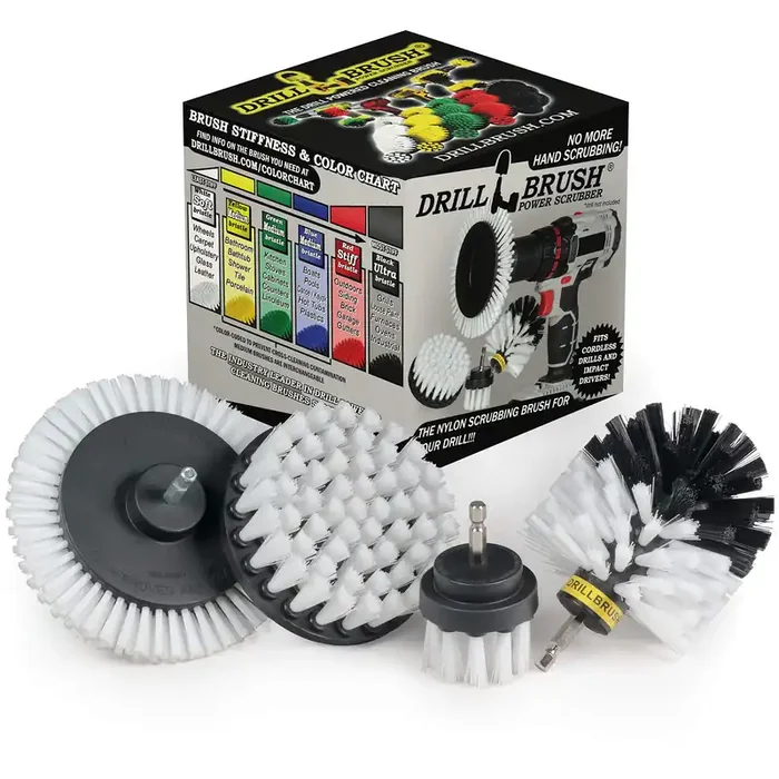Drill Brush White – Drill Brush Attachment Set – Windshield Cleaning – Soft Scrub Brush For Glass – Auto Detailing Brush Kit – Car Carpet Power Scrubber – Interior Cleaning – Car Wash Accessories