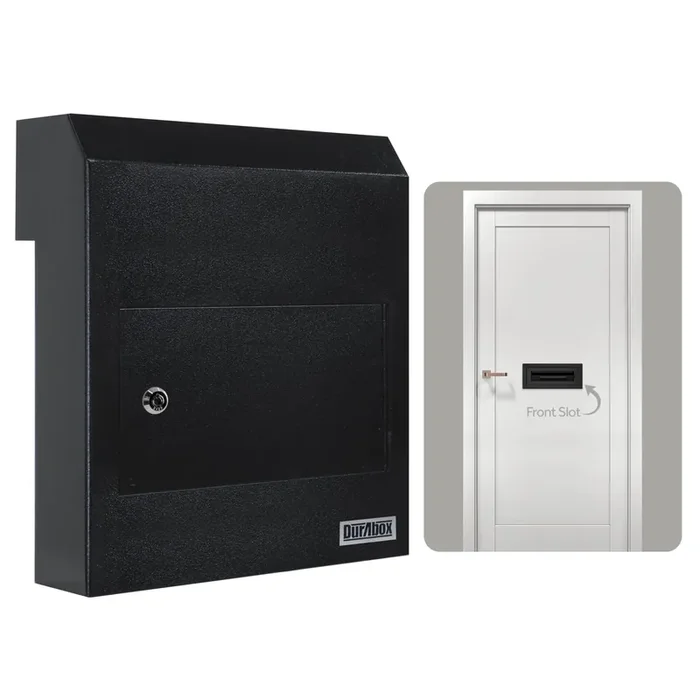 Durabox Through-The-Door Drop Box Deposit Safe 12 X 6 X 15‘ – Heavy Duty Steel Mailbox With Lock For Receiving Mail, Checks, Letters, Cash And More For Home, Office And Commercial Use (D500) (Black)