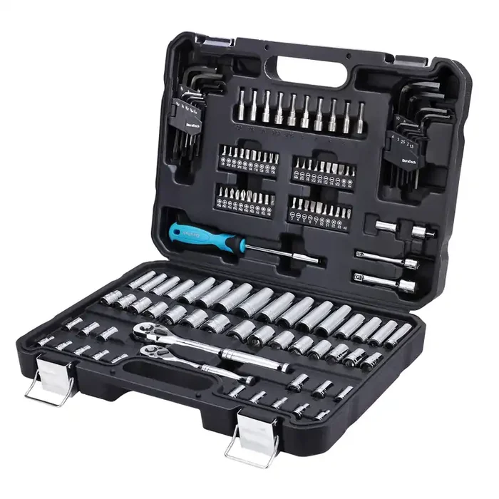 Duratech 121-Piece Mechanics Tool Kits, Include Sae/Metric Sockets Set, 72-Tooth Drive Ratchet, 40-In-1 Magnetic Screwdriver, And Hex Keys With Carrying Tool Box For Auto Repair