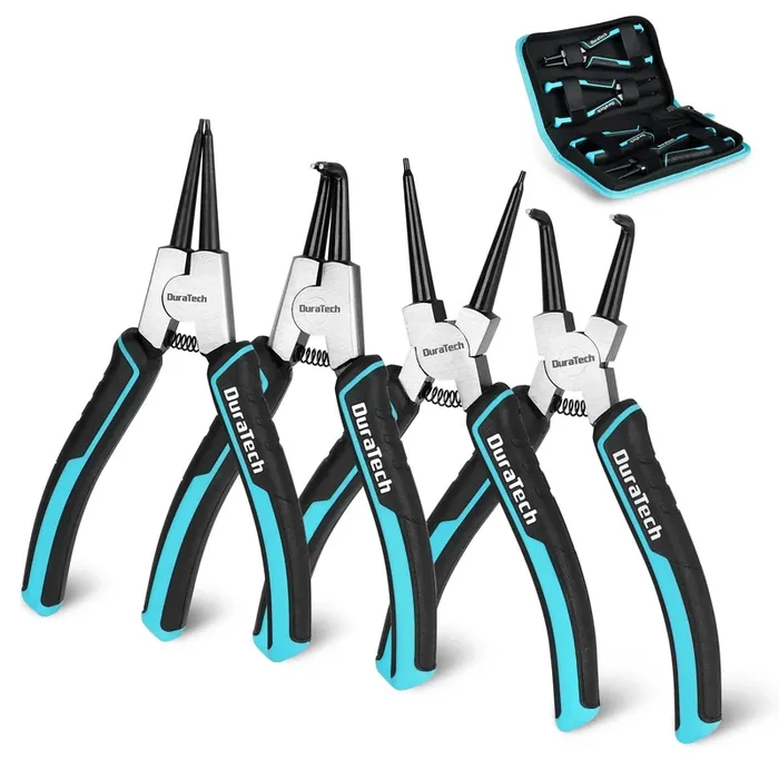 Duratech 4 Pcs Snap Ring Pliers Set, 7 Inch Heavy Duty Internal & External Circlip Pliers Kit With Straight/Bent Jaw, Premium Crv Steel, Precision Spring Loaded C Clip Pliers With Storage Pouch