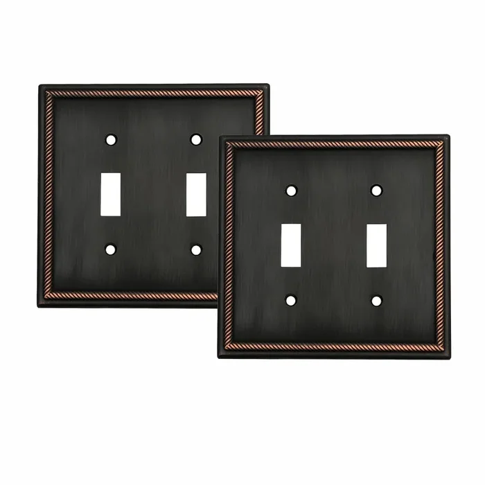 Dyekou Wall Plate For Electrical Outlets, Decorative Oil Rubbed Bronze Switch Plates Outlet Cover, Light Switch Cover Plate, 2-Gang Wall Plates, Solid Zinc Alloy (Double Toggle, 2 Pack)