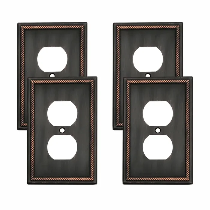 Dyekou Wall Plate For Electrical Outlets, Decorative Oil Rubbed Bronze Switch Plates Outlet Cover, Light Switch Cover Plate, 1-Gang Wall Plates, Solid Zinc Alloy (Duplex Outlet, 4 Pack)