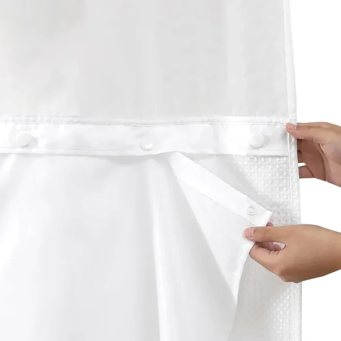 Eachope 2 Pack Fabric Snap-In Shower Curtain Liner Replacement,Compatible With Hookless Shower Curtain With Snap In Liner, Removable & Water-Repellent,Machine Washable,70X54,White