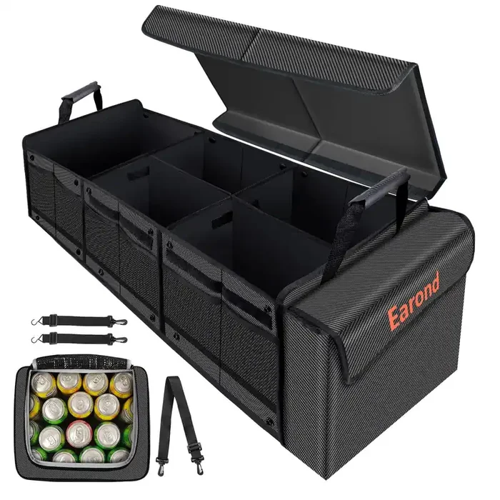 Earond Car Trunk Organizer With Portable Leakproof Cooler Bag,Foldable Cover,Adjustable Securing Straps,Collapsible For Car,Suv,Truck And Other Vehicles(4-In-1 With Cooler)