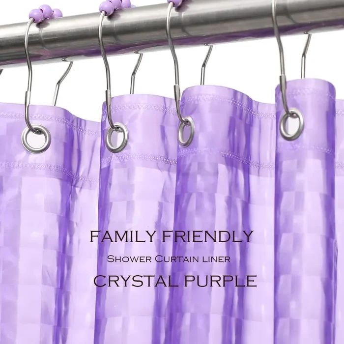 Eazzier Bath Purple 3D Crystal Shower Curtain Liner, 72×72 Inch, Lightweight Plastic with Rustproof Grommets and Weighted Magnets