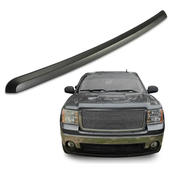 Ecotric Truck Hood Molding Trim Moulding Without Chrome Grille Compatible With 2007-2013 Gmc Sierra 1500 2500Hd 3500Hd Replace For Gm1235110 10385157 W/Clips For Installation – Black