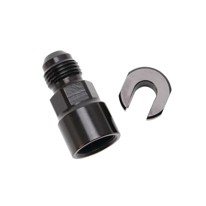 Edelbrock 644113 Efi Adapter Fitting -6 An Male To 5/16 Sae Quick Disconnect Female Screw Type Blk Anodized Finish.