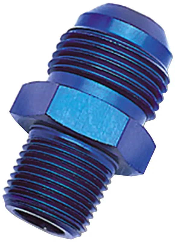 Edelbrock 660450 Blue Anodized Aluminum -6An Flare To Pipe Straight Adapter