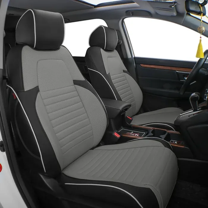 Ekr Custom Fit Crv Seat Covers For Select Honda Crv 2015 2016 -Full Set, Leather (Black/Gray)