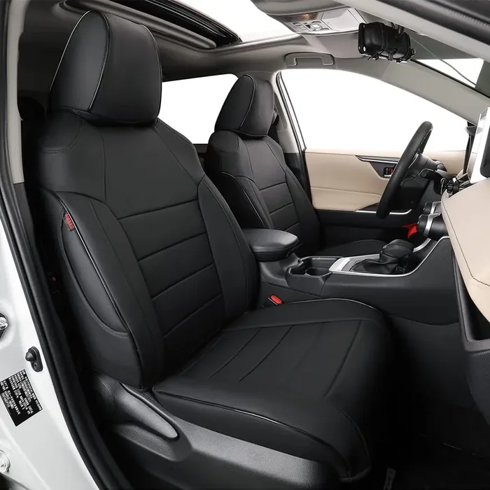 Ekr Custom Fit Rav4 Car Seat Covers For Select Toyota Rav4 Hybrid 2015 2016 2017 2018 – Full Set, Leather (Black)