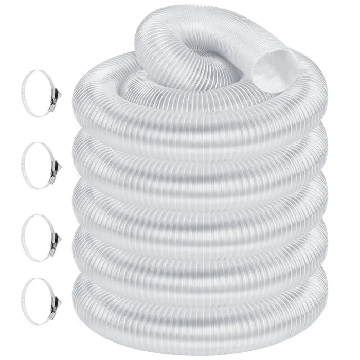 Elecoman 4‘ X 50‘ Heavy Pvc Dust Collection Hose,Flexible Clear Debris And Fume Collection Hose With Stainless Steel Hose Clamps For Dust Collectors With 4‘ Ports, Ideal For Shop Vacuums