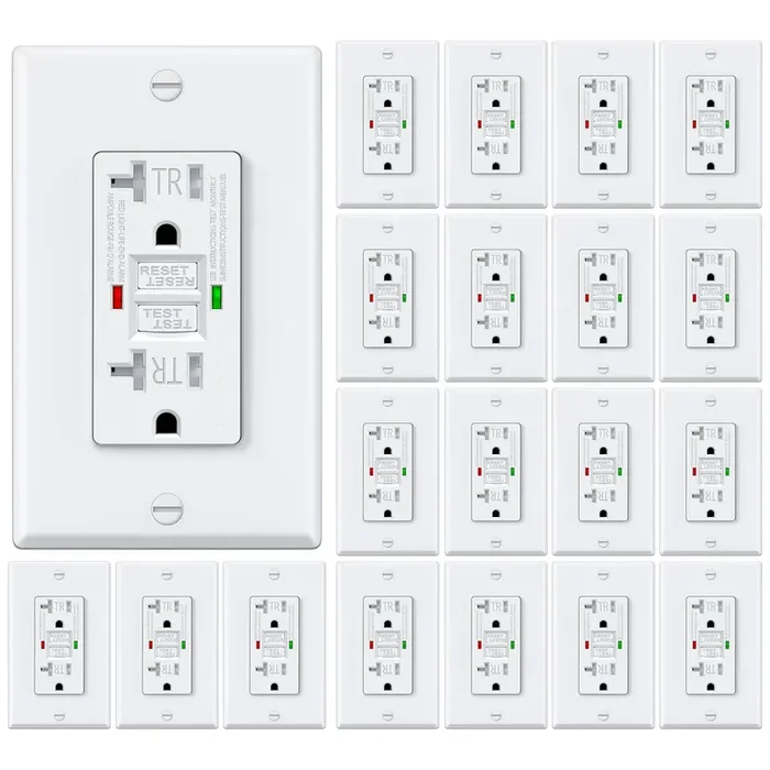 Electeck 20 Pack Gfci Outlets 20 Amp, Tamper Resistant (Tr), Self-Test Gfi Receptacles With Led Indicator, Ground Fault Circuit Interrupter, Decor Wallplate Included, Ul Listed, White