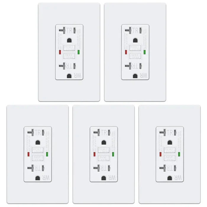 Electeck 5 Pack Gfci Outlets 20 Amp, Outdoor Weather Proof (Wr), Self-Test Gfi Receptacles With Led Indicator, Ground Fault Circuit Interrupter, Screwless Wallplate Included, Ul Listed, White