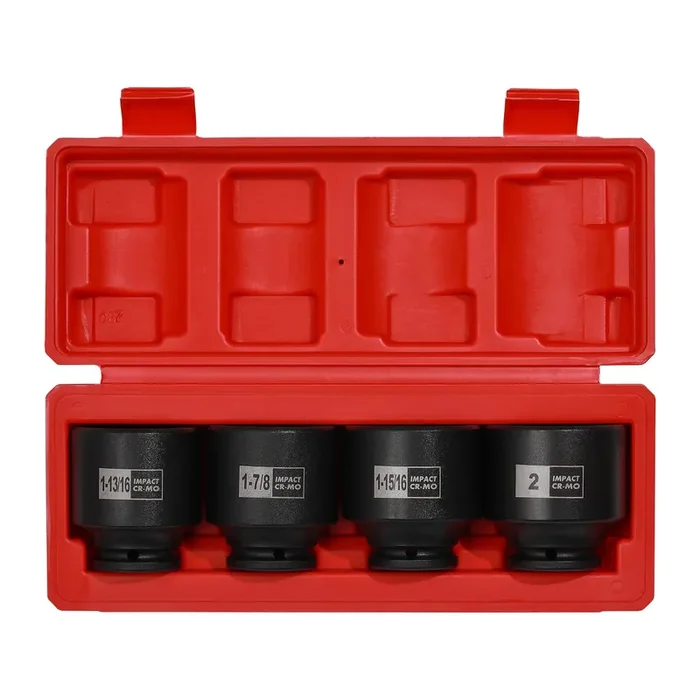 Ementol 4Pcs 1/2-Inch Drive Impact Socket Set, Cr-Mo, 6 Point, 1/2‘ Dr. Spindle Axle Nut Impact Socket Set – 1-13/16 Inch, 1-7/8 Inch, 1-15/16 Inch, 2 Inch