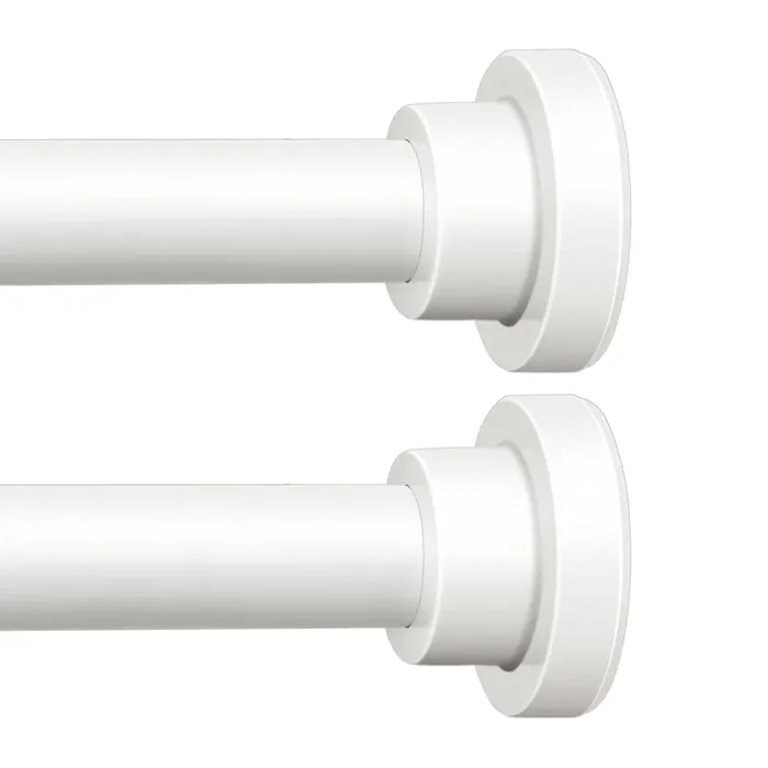 Enjoybasics Adjustable Spring Tension Curtain Rods 32 To 66 Inches, Stainless Steel White Shower Rod No Drilling For Window, Bathroom, Closet, Room Divider, 7/8‘ Diameter, 2 Pack
