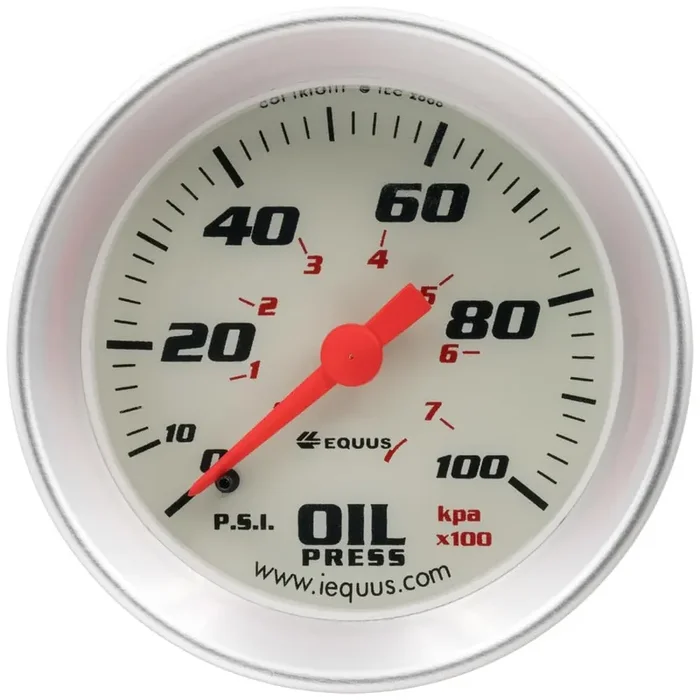 Equus 8244 2 Mechanical Oil Pressure Gauge, White With Aluminum Bezel