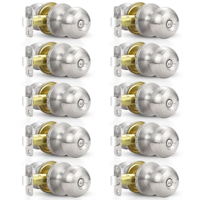 Estmoon 10 Pack Bed/Bath Room Door Knobs, Brushed Nickel Privacy Door Handle With Lock Silver Knobs With Lock For Bathroom Bedroom, Interior Doors Locksets