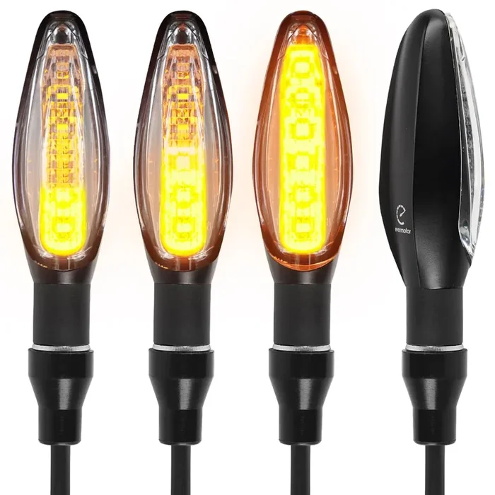 Evermotor Led Motorcycle Turn Signals Yellow Tail Sequential Lights 12V Running Aluminium Alloy Front Ebike Indicators With E-Mark For Honda,Ktm,Kawasaki,Suzuki(4 Pieces)