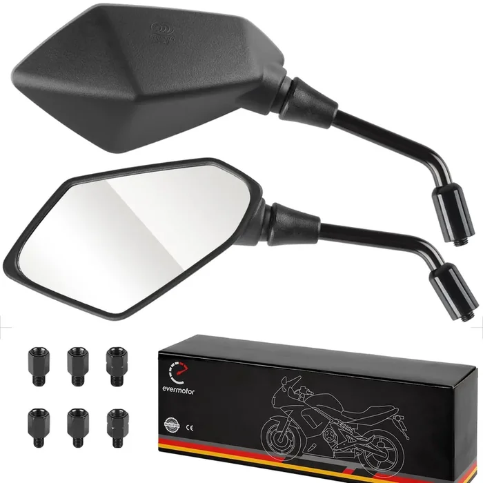 Evermotor Universal Motorcycle Rearview Mirrors For Handlebars, M8 And M10-360° Adjustable Side Mirrors – Moped Accessories For Motorbikes Mobility Scooters Atvs Cruisers Polaris Sportsman Honda