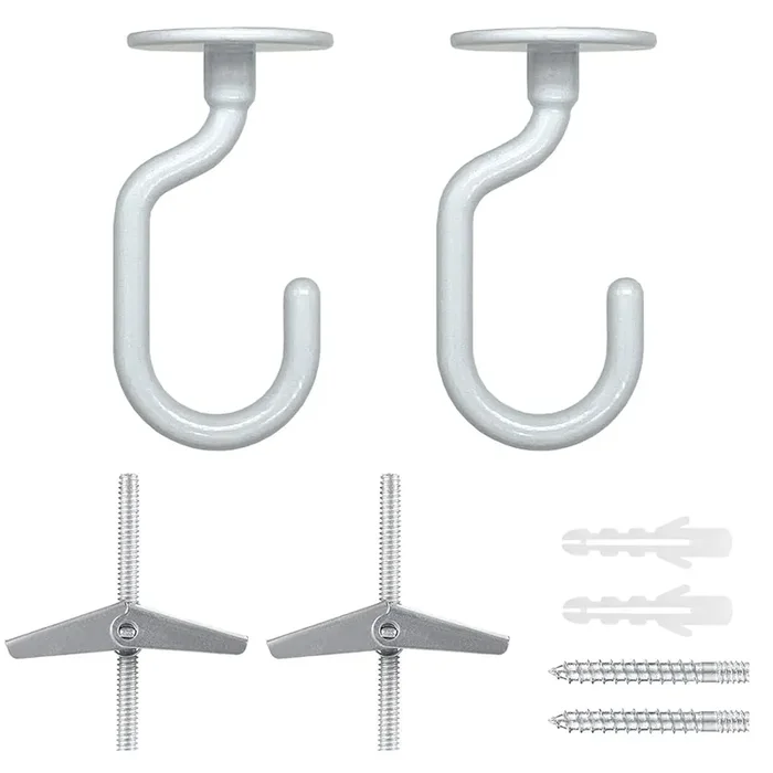 Evsteluo 2 Sets Large Swag Ceiling Hooks Heavy Duty Swag Hook With Hardware For Hanging Plants Ceiling Installation Cavity Wall Fixing (2 Sets White)