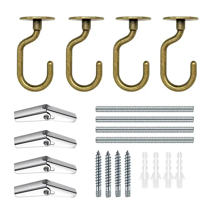Evsteluo 4 Sets Large Swag Ceiling Hooks Heavy Duty Swag Hook With Hardware For Hanging Plants Ceiling Installation Cavity Wall Fixing (4 Sets Antique Brass)
