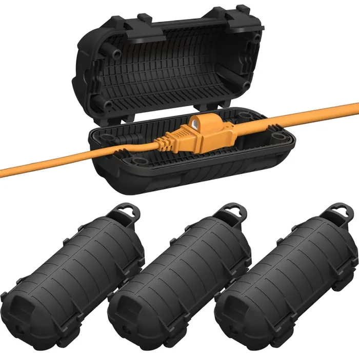 Extension Cord Cover Outdoor, 4 Pack Ip54 Water-Resistant Power Cord Protector Electrical Connection Box Outside Cable Safety Cover For Electronics Plug Outlet Tool Holiday Light, Black