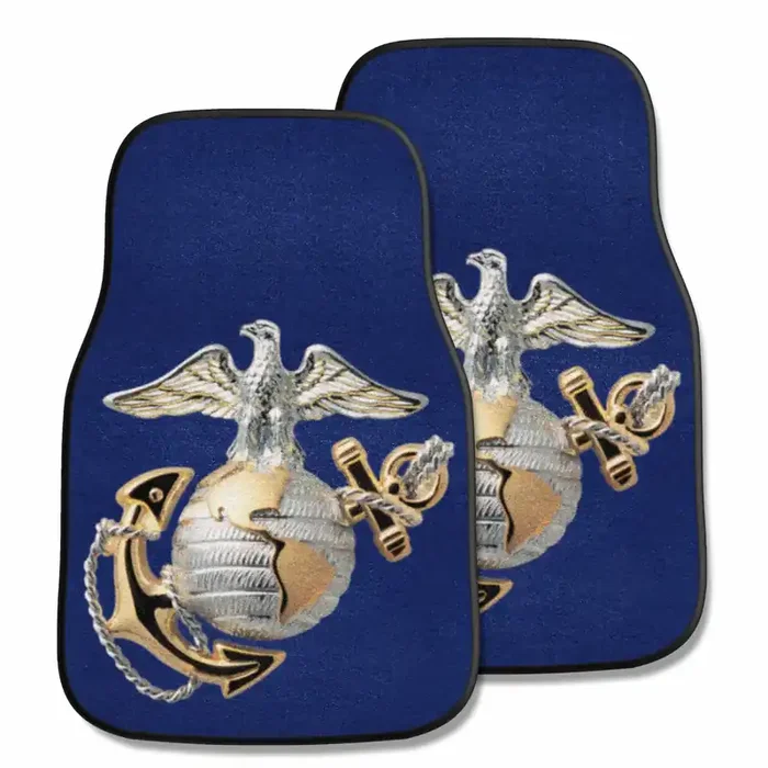 FANMATS 6852 U.S. Marines Front 2-Piece Military Logo Carpet Car Mat Set, Front Row Automotive Floor Mats, Non-Slip Backing – Navy