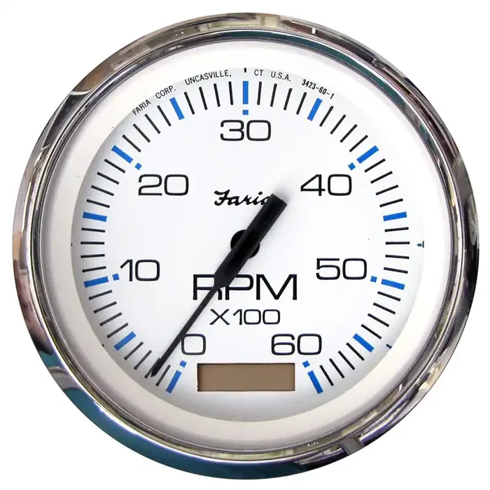 Faria 33832 Chesapeake Tachometer Gauge With Hourmeter 7000 Rpm – White Ss, 4″