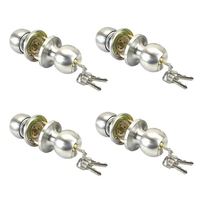 Fecawd 4 Pack Door Knobs With Lock And Keys, Interior And Exterior Door Lock, Standard Ball Door Locks For Bedrooms/Bathroom