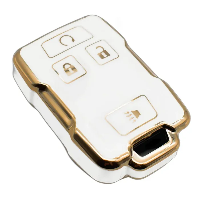 Feyoun Key Fob Cover Compatible With Chevy Chevrolet Colorado Silverado Silverado Suburban Tahoe Gmc Canyon Sierra 1500 2500 3500 Hd Tpu Remote Keyless Key Fob Case Protection Shell Accessories, White