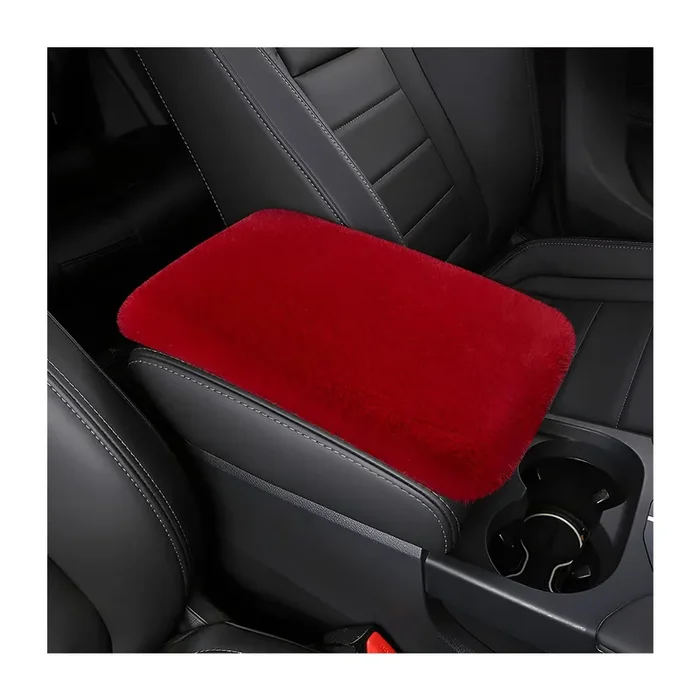 Fluffy Car Armrest Cover, Universal Car Center Console Pad, Car Armrest Seat Box Cover Decor Accessories For Women Men, Armrest Seat Box Cover Protector For Most Vehicle, Suv, Truck, Car (Wine Red)