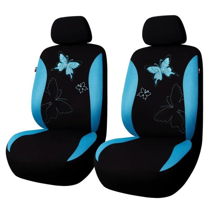 Flying Banner Butterfly Car Seat Covers Ful Set Fashion Universal Lady Woman Female Rear Bench Split Colorized (Mint Blue, 2 Fronts – Lace)