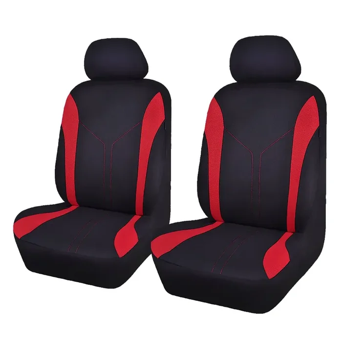 Flying Banner Car Seat Covers Front Seats And Rear Bench Mesh Fabric Rear Bench Split Polyester Cover Easy Installation Suv Car Woman Lady Femal (Front Set, Black Red)