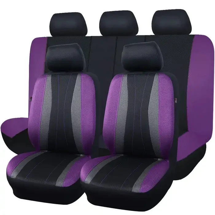 Flying Banner Car Seat Covers Full Set All Air Mesh Breathable Man Lady Airbag Compatible Rear Bench Split 40/60 50/50 60/40 Truck Pick Up (Full Set — Low Back, Black Gray Purple)