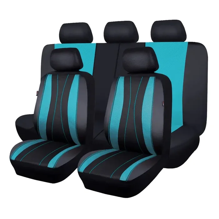 Flying Banner Car Seat Covers Full Set Faux Leather Air Mesh Breathable Man Lady Airbag Compatible Rear Bench Split 40/60 50/50 60/40 Truck Pick Up (Full Set – Low Back, Black Mint Blue)