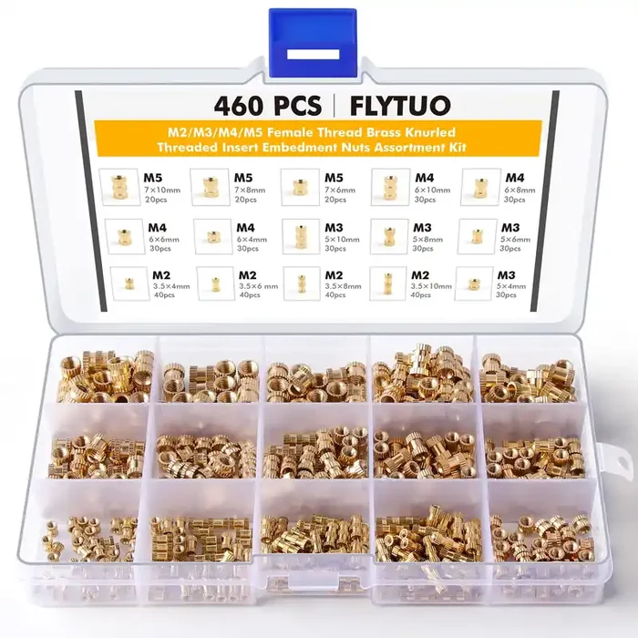 Flytuo 460Pcs Threaded Inserts For Plastic M2 M3 M4 M5 Heat Set Insert Metric Brass Knurled Nuts Insert By Heat Into 3D Printing Components