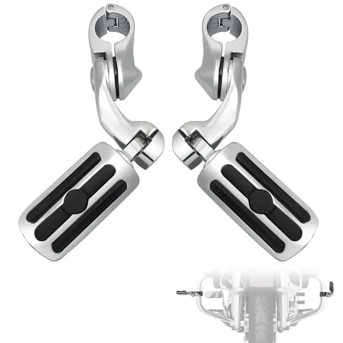 Fovplue 1.25‘ Highway Footpegs,Short Angled Adjustable Highway Pegs W/Mounts For Harley Touring Street Glide Electra Glide Road King Softail Cvo Dyna Trike Sportster W/1-1/4‘ Engine Guard,Chrome 1
