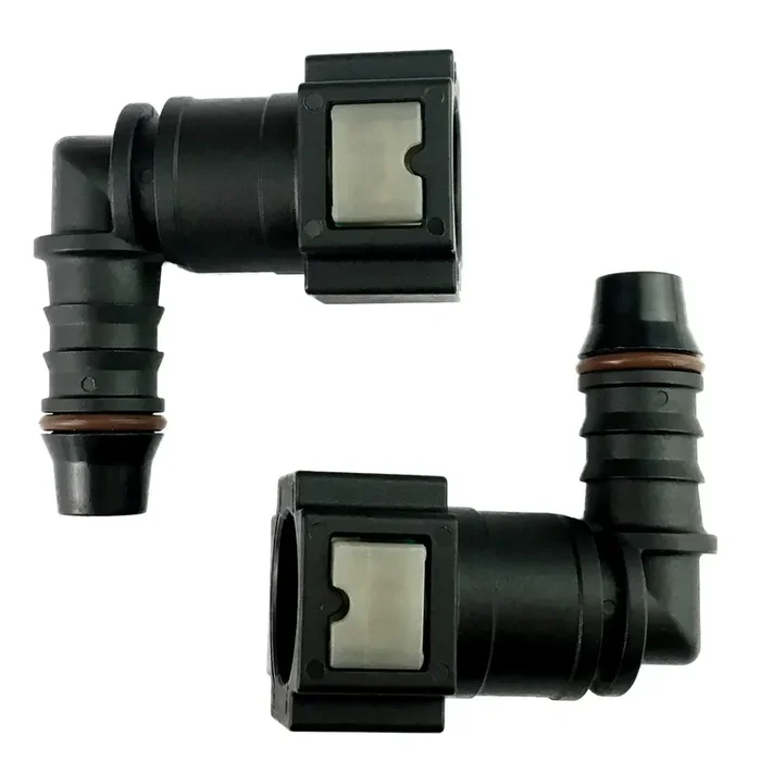 Fuel Line Quick Connector 1/4 Bundy Female To Barb 90 Degree Quick Dis-Connect Adapter For 1/4 Steel To 1/4 Inch Id Nylon Tubing, Pack Of 2