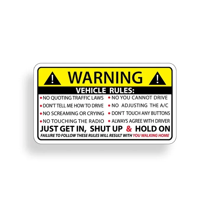 Funny Vehicle Safety Warning Rules Sticker Adhesive Vinyl For Car Truck Window Graphic Bumper