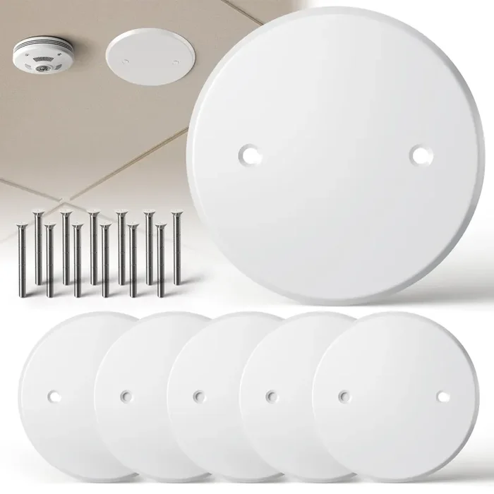 Gadgetzan 5 Inch Round Ceiling Cover Plate, Metal Wall Plate for Electric Box & Smoke Detector, White – 6 Pcs