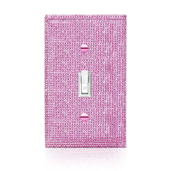 Gaocai 1 Pcs Shiny Silver Pink Rhinestone Wall Plate Cover 1 Gang Decorative Light Switch Cover Rhinestones Switch Covers