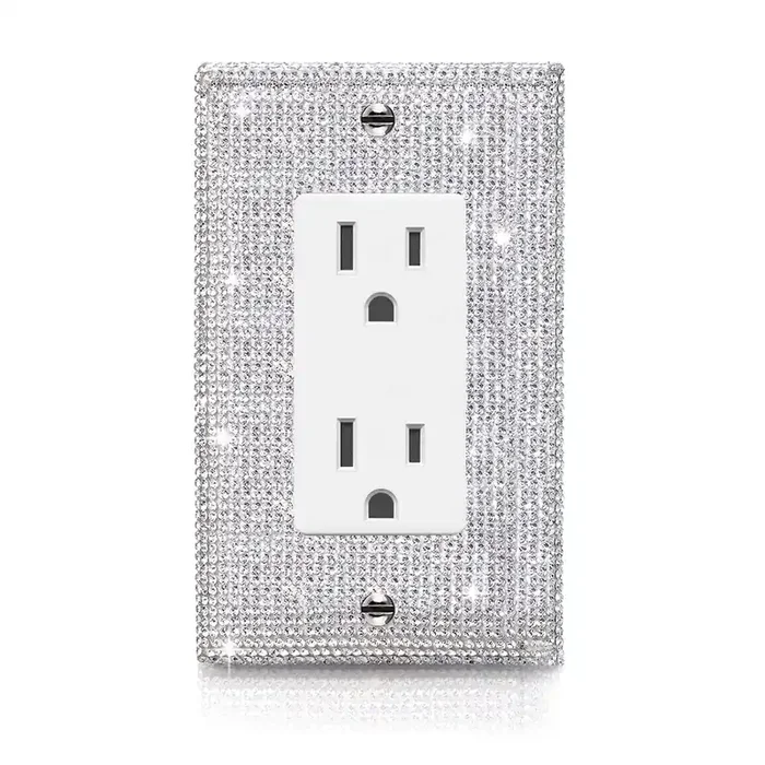 Gaocai 1 Pcs Shiny Silver Rhinestones Outlet Covers Wall Plate Single Toggle Decorative Switch Plates And Outlet Covers Rhinestones Light Switch Cover
